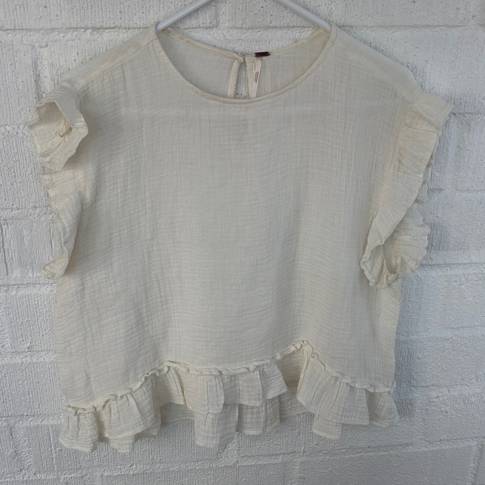 Free People Ivory Ruffle Sleeve Top - Picture 2 of 5